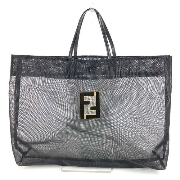 Fendi Handbag Mesh FF Logo Leather / Nylon Black - Picture 1 of 9
